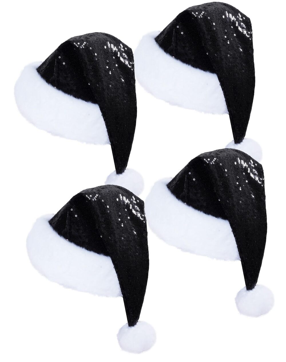 4087 Sequin Santa Hat for Adults and Kids 4Pcs Black Christmas Hats for New